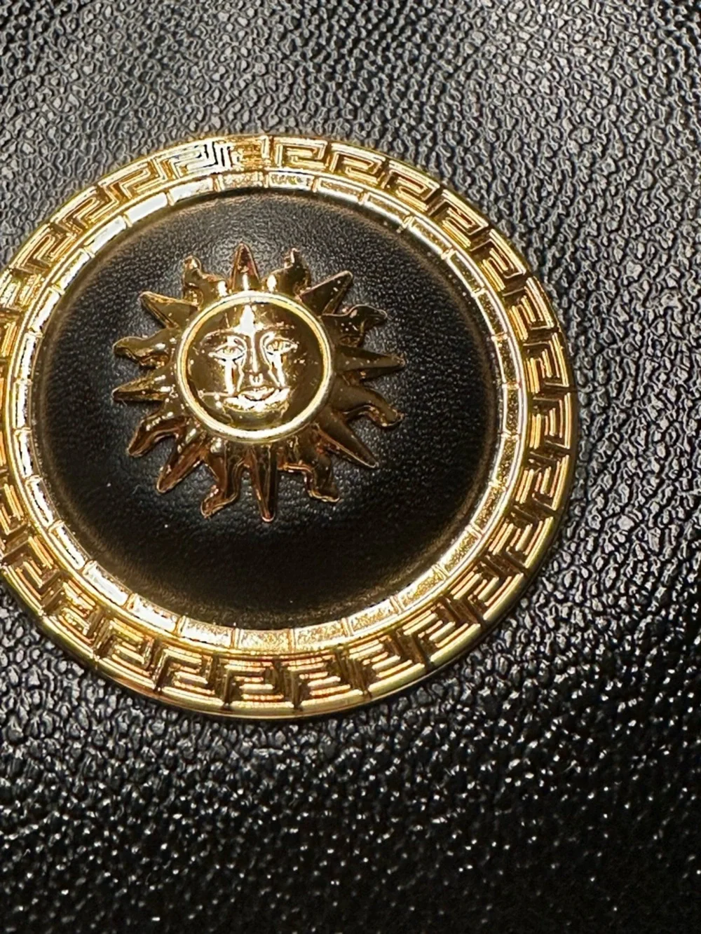 Versace Unisex Black Leather Duffel with Gold Medallion